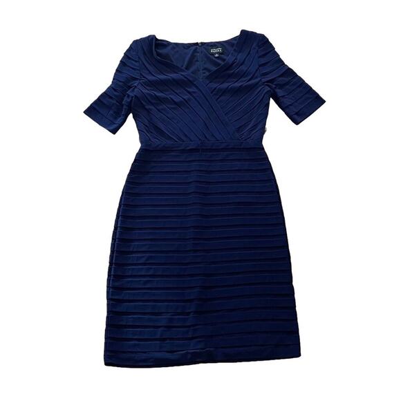 Adrianna Papell Navy Short Sleeve V-Neck Banded Sheath Dress Size 10 - Picture 6 of 12